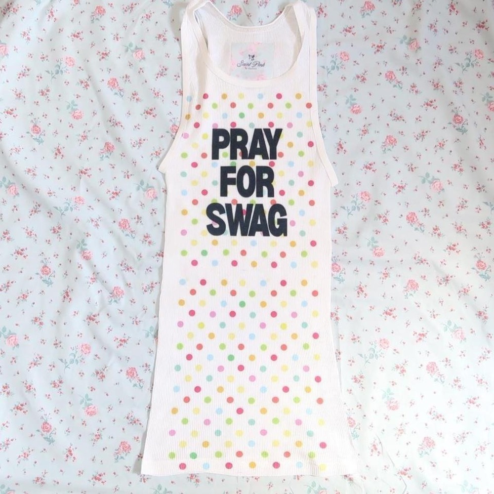 y2k pray for swag graphic tank top rainbow polka dot ribbed cami - Picture 7 of 7